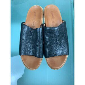 Gentle Souls womens shoes casual backless toeless black grained leather